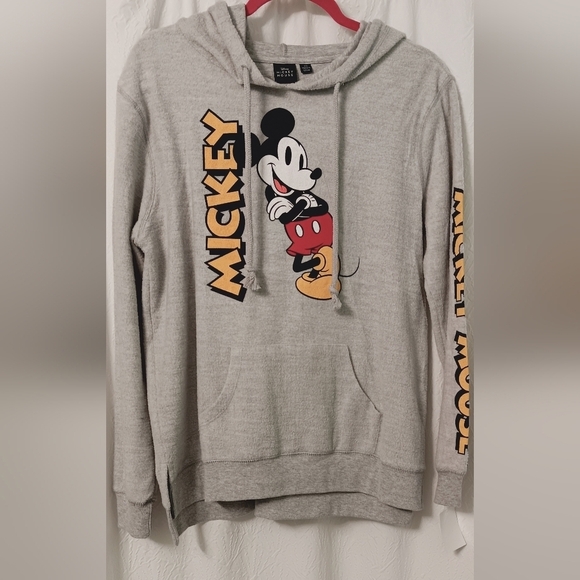 Disney Sweaters - NWT Disney Mickey Mouse Gray Cotton Hoodie Sweater Juniors Size L